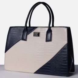 Allen Solly Navy & Crean Color Block Medium Handbag image 4