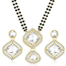 Peora Gold Plated Cubic Zirconia & Crystal Mangalsutra & Earrings Set-image-69
