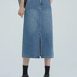 StyleCast Denim Front Slit Midi Skirt-image-84