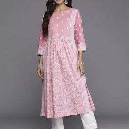 Indo Era Pink Printed Flared Kurta-15