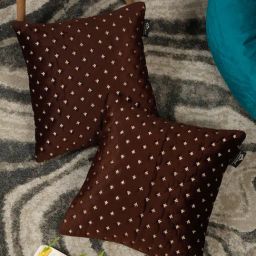 Hosta Homes Brown Velvet Self Design Cushion Covers-39
