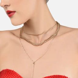 Zaveri Pearls Gold Tone Multi Layered Classy Lariat Necklace Chain & Earring Set-ZPFK11617-63
