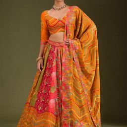 Koskii Printed Beads and Stones Semi-Stitched Lehenga & Blouse With Dupatta-picture-12