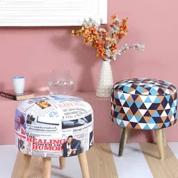 Shadowkart Red & Black Printed Wooden Round Shaped Ottomans-2