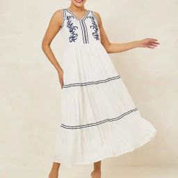 Styli White Embroidered Midi Dress-image-74