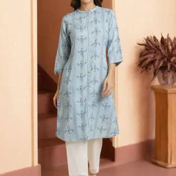 W Blue Printed Straight Kurta-image-24