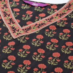 Libas Black & Maroon Cotton Printed Kaftan and Pyjamas Set image 4
