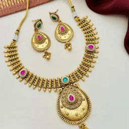 Abdesigns Gold-Tone Plated Statement Kundan Necklace & Earring Set-10