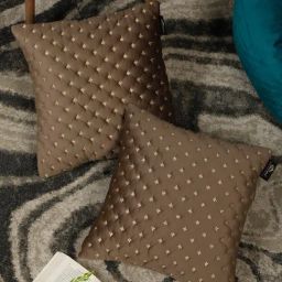 Hosta Homes Brown Velvet Self Design Cushion Covers-18