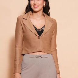 Globus Brown Regular Fit Crop Blazer-image-30