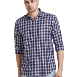 Park Avenue Blue Cotton Slim Fit Checks Shirt-picture-28