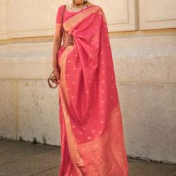 Odette Orange Silk Blend Woven Saree With Unstitched Blouse-picture-40