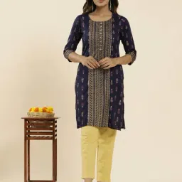 Jaipur Kurti Navy Printed Straight Kurta-picture-21