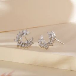 Aatmana Silver Plated Statement American Diamond Stud Earrings for Women-16