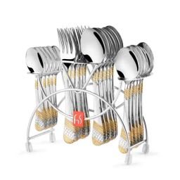 FnS Imperio Silver & Gold Stainless Steel Cutlery - Set of 24-28