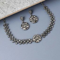 Sohi Women's Antique Flower Jewellery Set - Silver-89