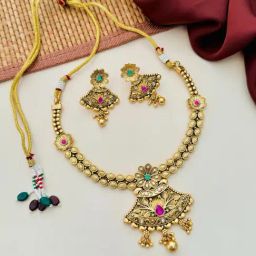 Abdesigns Gold-Tone Plated Statement Kundan Necklace & Earring Set-13
