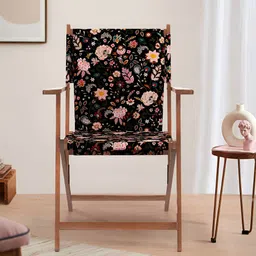 Chumbak Black Floral Printed Bohemian Paisleys Bistro Wooden Folding Chair-image-78