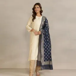 Fabindia Navy Cotton Silk Woven Dupatta-picture-38