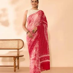 Taneira Red Cotton Printed Saree With Unstitched Blouse-picture-35