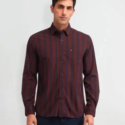 Arrow Sport Maroon Cotton Slim Fit Striped Shirt-image-26