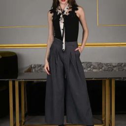 Odette Grey Self Pattern Flared Pants image 4