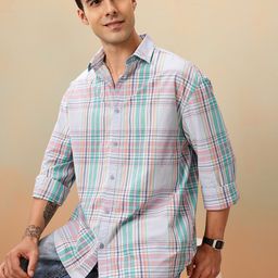 Mast & Harbour Pure Cotton Checked Drop-Shoulder Sleeves Relaxed Fit Casual Shirt-image-78