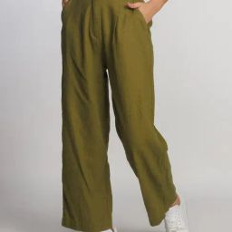 Zink London Olive Regular Fit High Rise Trousers-image-99