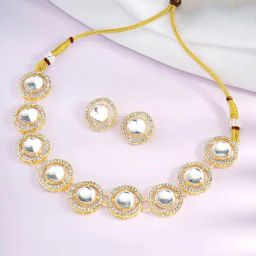 Peora Gold Plated Crystal Studded Necklace & Stud Earrings Set-23