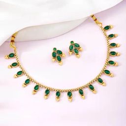 Peora Gold Plated Green Synthetic Stone Studded Necklace & Earrings Set-picture-32