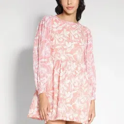 American Eagle Outfitters Pink Cotton Floral Print A-Line Dress-image-69