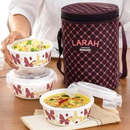 Larah by Borosil Orange Opalware Lunch Box with Lunch Bag-36