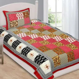 LIVING ROOTS Red & White Ethnic Motifs Cotton 144 TC Single Bedsheet with 1 Pillow Covers-image-79