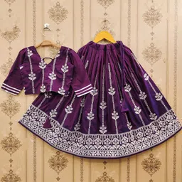 BAESD Girls Embroidered Thread Work Foil Print Ready to Wear Lehenga &-picture-9