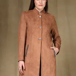 Juelle Women Mock Collar Single-Breasted Woollen Longline Overcoat-picture-14
