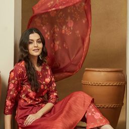 Janasya Floral Printed Regular Straight Kurta With Palazzos & Dupatta-picture-7