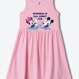 YK Disney Girl Mickey & Minnie Cartoon Print Fit & Flare Dress-image-40