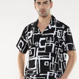 R&B Men Cuban Collar Abstract Printed Casual Shirt-picture-49