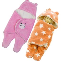 BABYZONE Soft Fabric Winter Wearable Embroidered Blankets Pack of 2 - Pink Orange-image-79