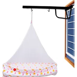 VParents Fruity Baby Cradle with Attached Bed and Mosquito Net and Window Cradle Metal Hanger - Pink-picture-29
