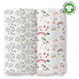 Moms Home Organic Cotton Soft Baby Muslin Swaddle Cat & Panda Pack of 2 - Multicolour-image-76