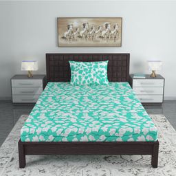 Divine Casa Floral Blend Cotton Single Bedsheet with 1 Pillow Cover - Aqua Green & White-13
