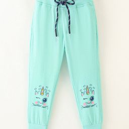 Olio Kids Cotton Sinker Full Length Lounge Pant Text Print - Light Blue-picture-7