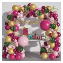 Special You Birthday Decoration DIY Combo kit with Artificial Palm Leaves Happy Birthday Banner Burgundy Pastel Pink Metallic Gold and Golden Confetti Balloon Multicolor- Pack of 72 Items-16