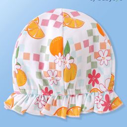 Babyoye Eco Conscious Interlock  100% Cotton Knit Cap with Eco Jiva Finish Cap Orange & Floral Print - White-image-15