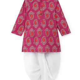 Babyhug 100% Cotton Woven Full Sleeves Kurta & Dhoti Set With Floral Print - Pink-picture-8