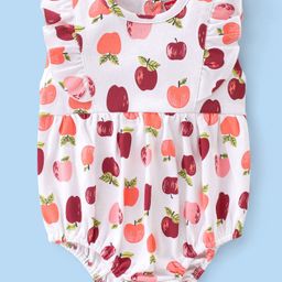 Babyhug 100% Cotton Knit Frill Sleeves Onesie with Apple Print - White-image-48