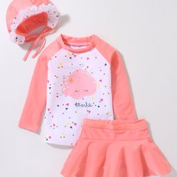 KIDLINGSS Raglan Sleeves Triangles Printed 2 Piece Swimsuit With Cap - Peach-image-78