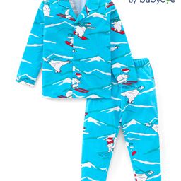 Babyoye 100% Cotton Knit Full Sleeves Night Suit With Polar Bear Print - Blue-image-92