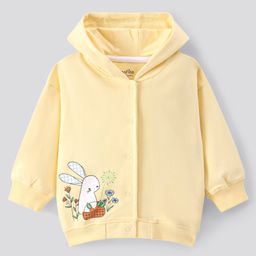 Bonfino 100% Cotton French Terry Knit Full Sleeves Hooded Bomber Sweatjacket with Bunny Print - Yellow-picture-23